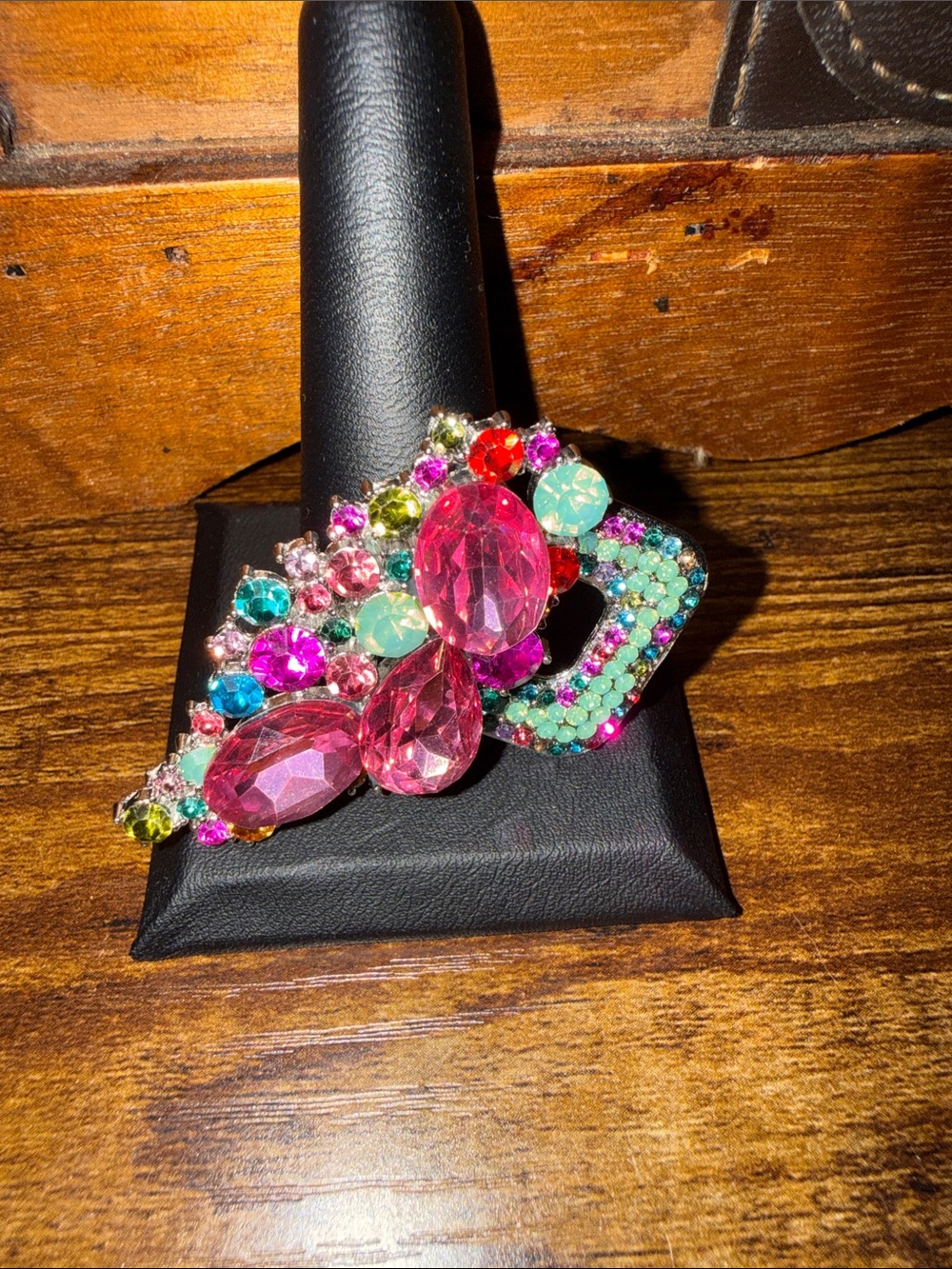 Multicolor Crystal Floral Brooch - Pink Accent